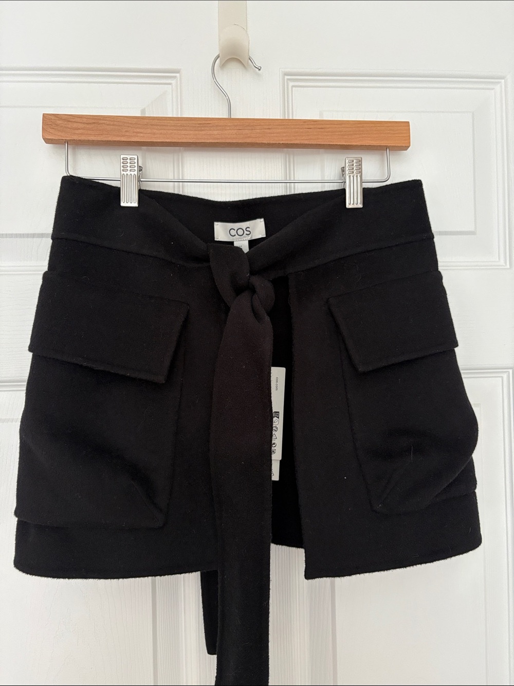 COS Black High-Waist Tie Front Wool Utility Skirt Cargo Wrap Mini XS/S A-line